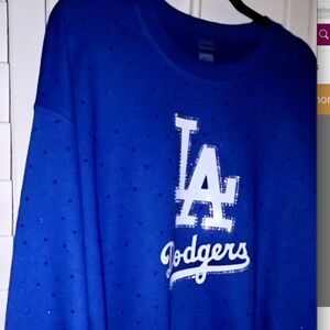 Los Angeles DODGERS Baseball XL Rhinestone Sweatshirt ALL over rhinestones WOW!